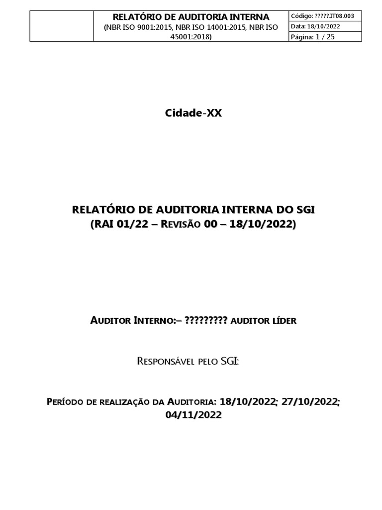 Relatório de Auditoria Interna SGI | PDF | ISO 9000 | Auditoria interna