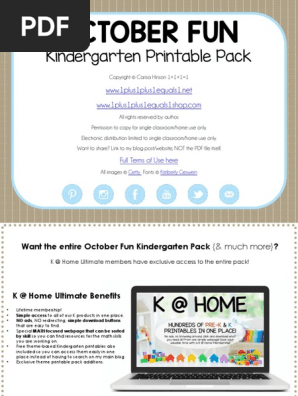October Fun Theme Kindergarten Printables FREE