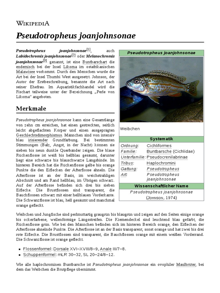 Pseudotropheus Joanjohnsonae PDF