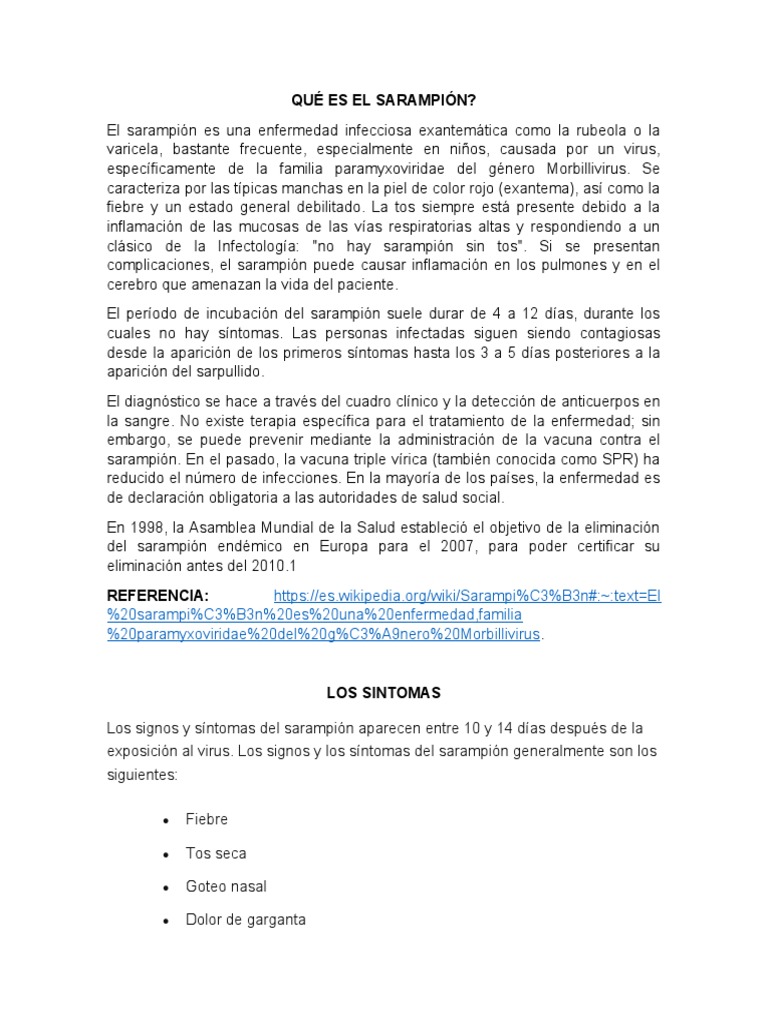 El Sarampión Pdf Sarampión Especialidades Medicas