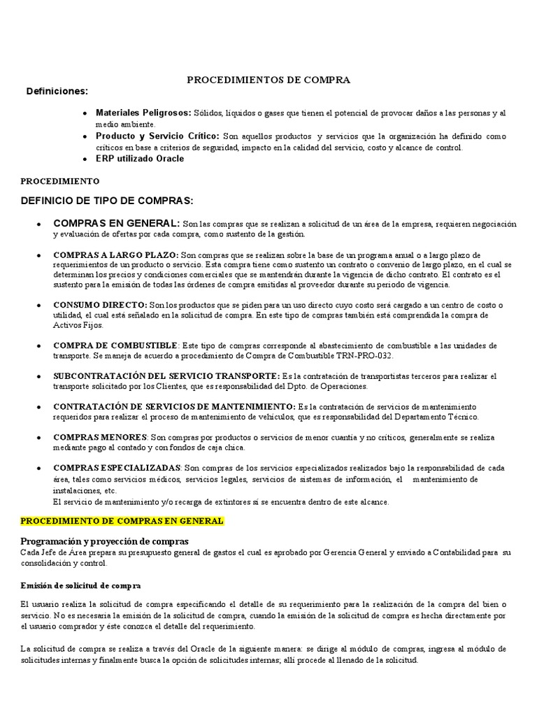Procedimientos de Compra y Tipos de Adquisiciones | PDF | Calidad ...