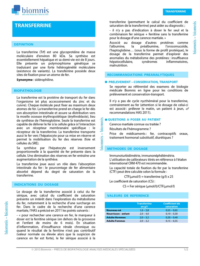 TRANSFERRINE | PDF | Spécialités médicales | Médecine clinique