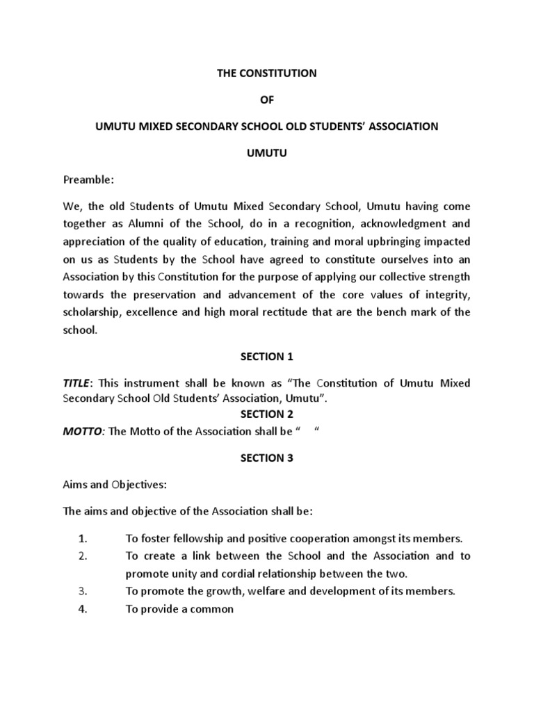 Umutu Mixed Secondary School Constitution | PDF | American Government ...