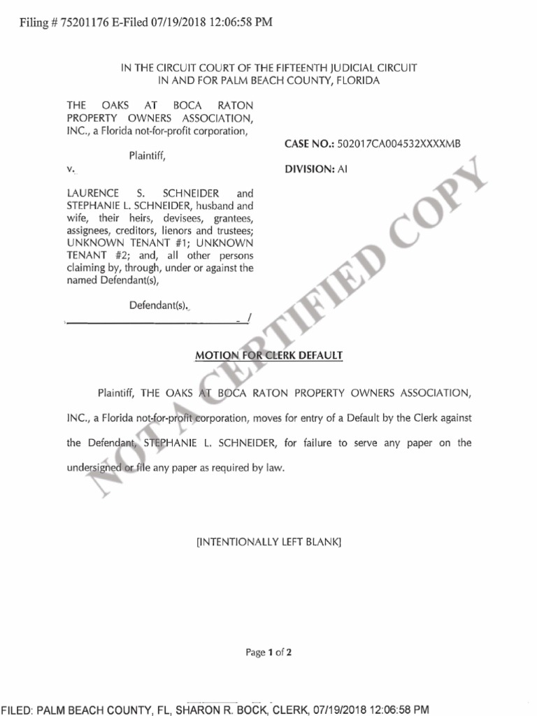 (17004532 28) MOTION FOR CLERK DEFAULT Stephanie Schneider PDF Justice Crime & Violence