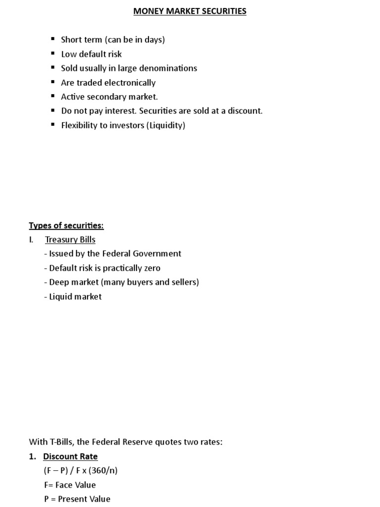 Overview of Money Market Securities | PDF | Repurchase Agreement | Banks