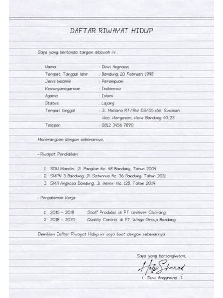 Contoh Daftar Riwayat Hidup | PDF