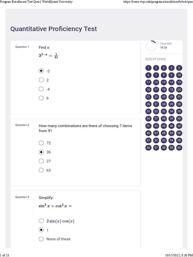 WorldQuant University Test Questions | PDF | Statistical Theory ...