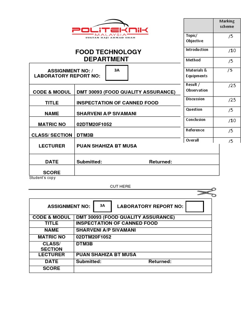 Canned Food Inspection Report | PDF | Canning | Foods