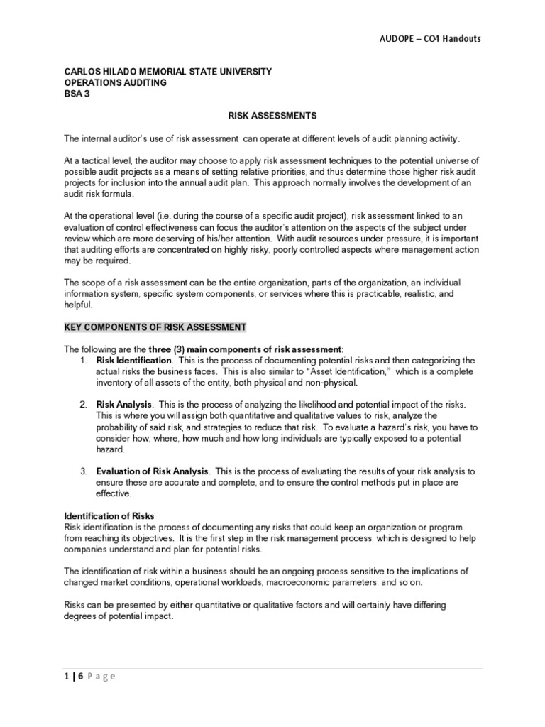 CO4 - AUOPE Handouts - Risk Assessment | PDF | Risk | Risk Assessment
