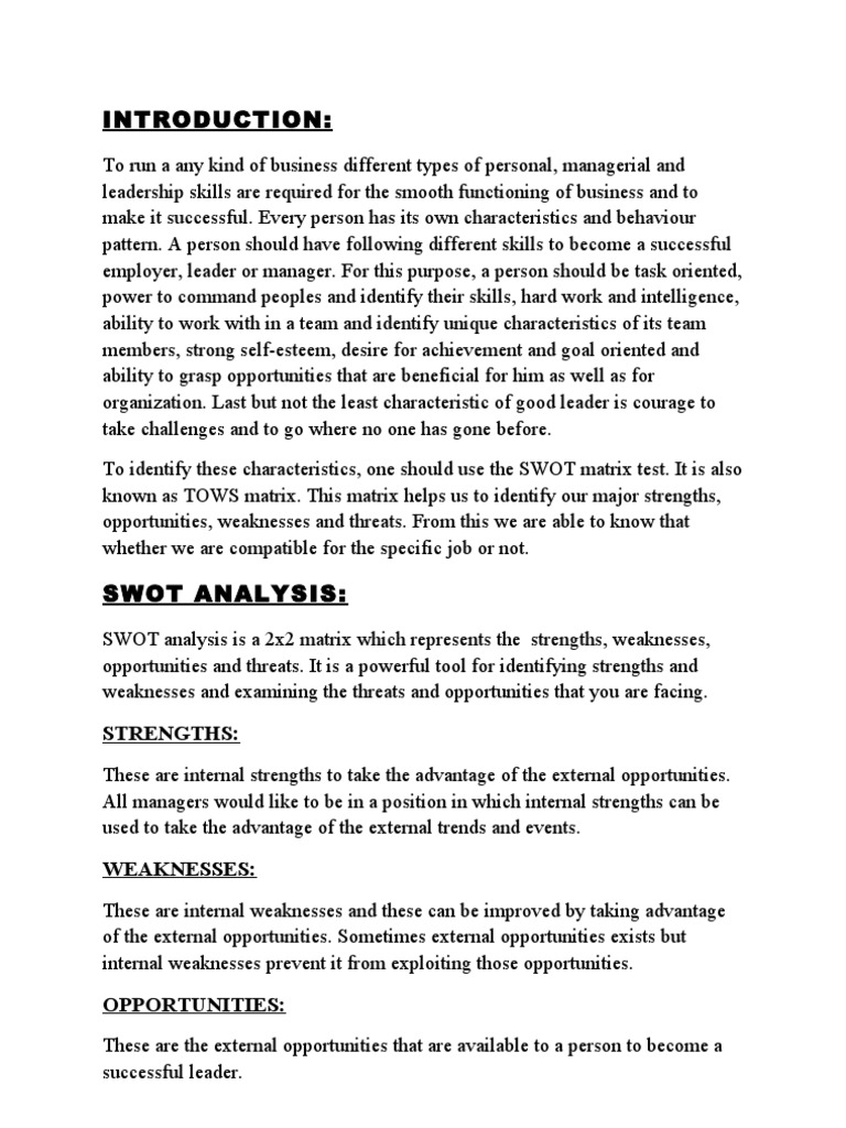 Personal Swot Analysis | PDF | Swot Analysis | Leadership