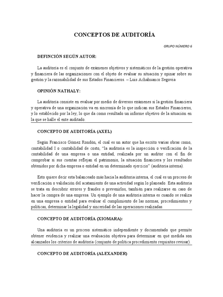 Definiciones y conceptos de auditoría | PDF | Auditoría | Contralor