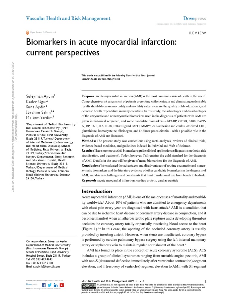 Biomarkers in Acute Myocardial Infarction - Current Perspectives | PDF ...