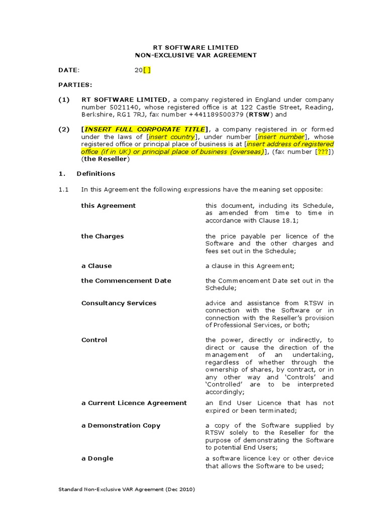 Standard VAR Agreement v1 3 | PDF | License | Indemnity