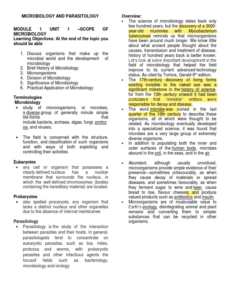 Unit 1 Scope of Microbiology BSN PDF Microbiology