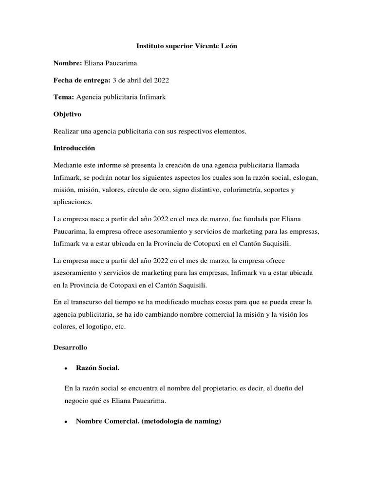 Infimark: Misión y Valores Corporativos | PDF | Marketing | Business