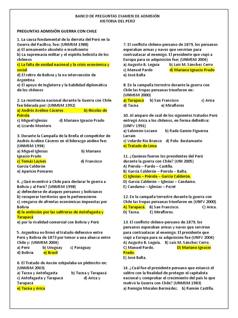 Banco de Preguntas CCSS-4TO SEC - II Parte | PDF | Perú | Chile