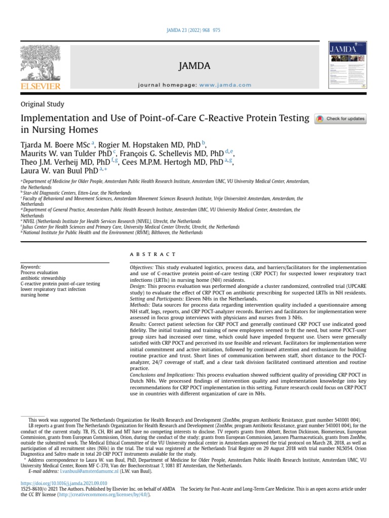CRP Testing Implementation in Nursing Homes | PDF | C Reactive Protein ...