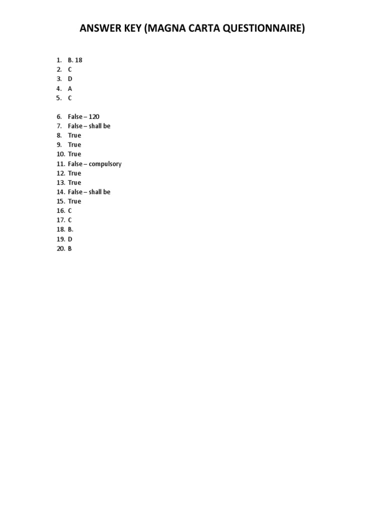ANSWER KEY (Magna Carta) PDF