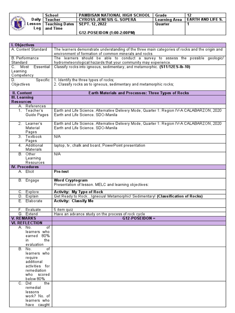 Earth W2 D1 Pdf Rock Geology Igneous Rock