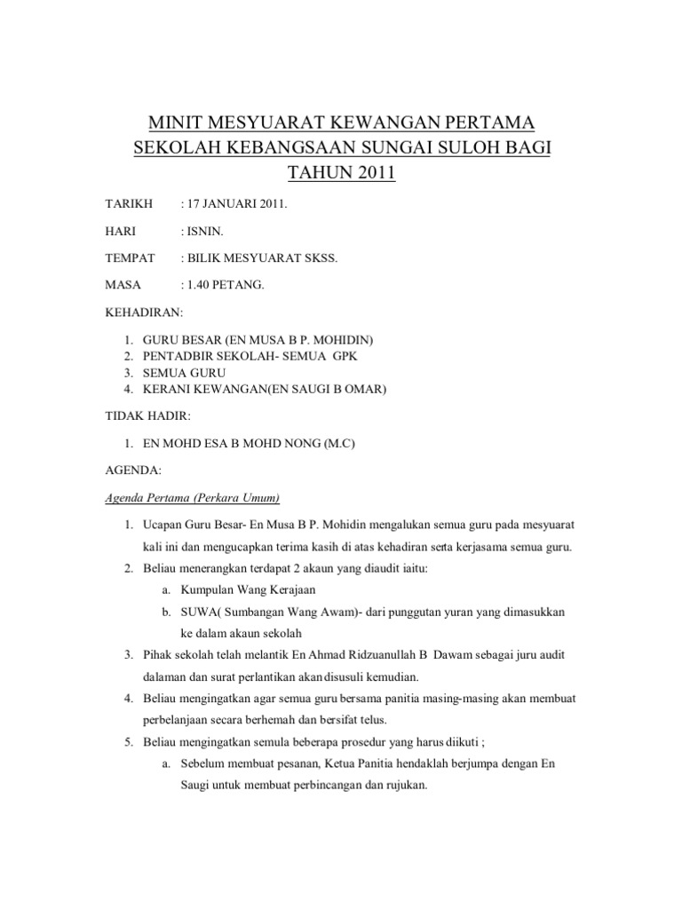 Minit Mesyuarat Kewangan Sekolah