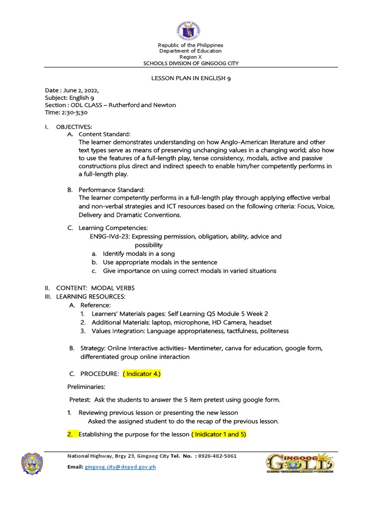 DepEd COT LP EnglishSample PDF Learning English Language