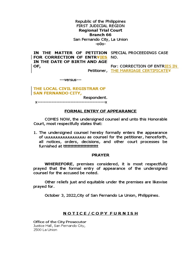 Formal Entry of Appearance Sample PDF Prosecutor Solicitor