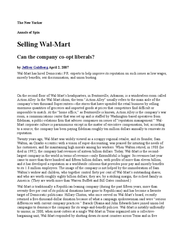 Selling Wal-Mart: Can The Company Co-Opt Liberals? | PDF | Edelman ...