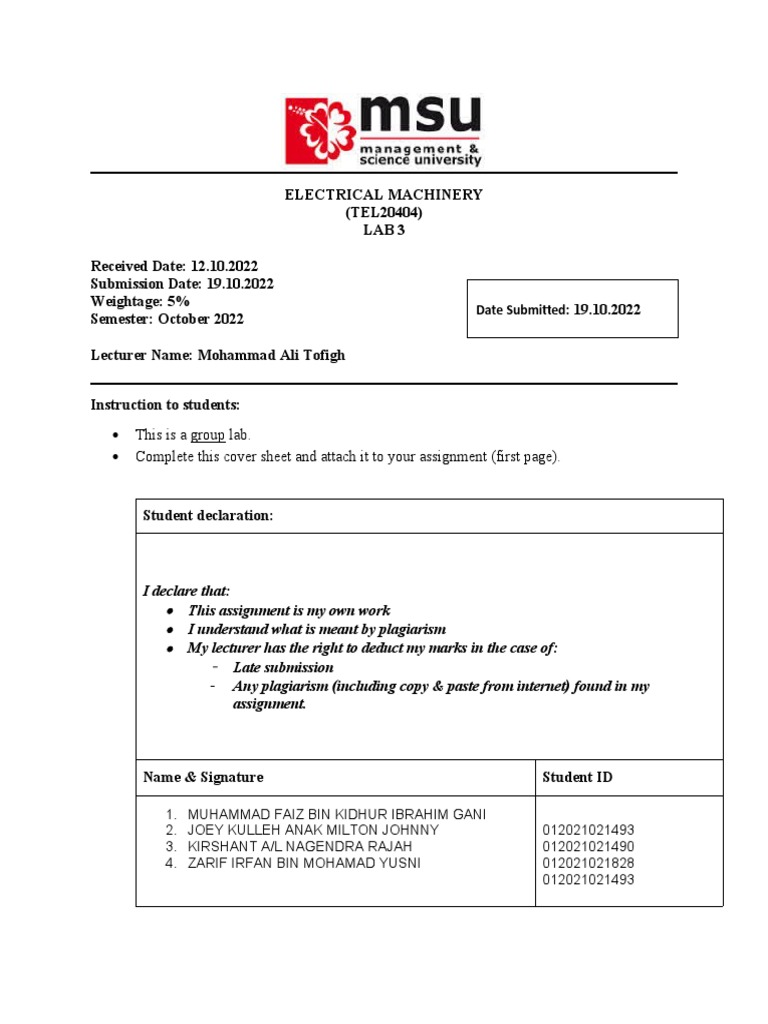 Electrical Machinery Lab Report 2022 | PDF | Electric Motor ...