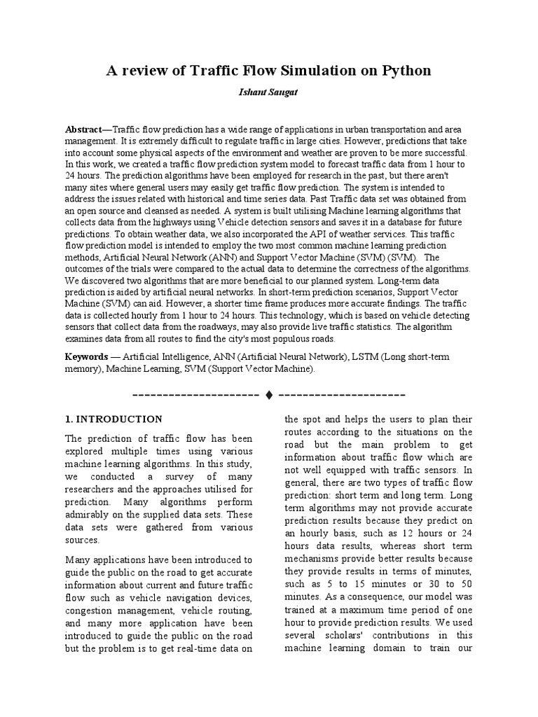 Review paper on traffic flow simulation on python pdf machine
