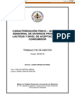 Caracterización Físico - Química Y Sensorial de Diversos Productos Lácteos Y Nivel de Aceptación Del Consumidor