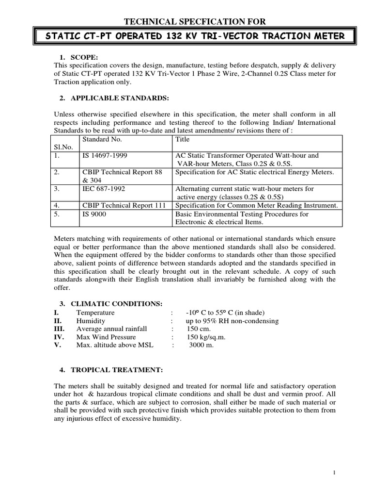 Static 132 KV Tri-Vector Meter Specs | PDF | Specification (Technical ...