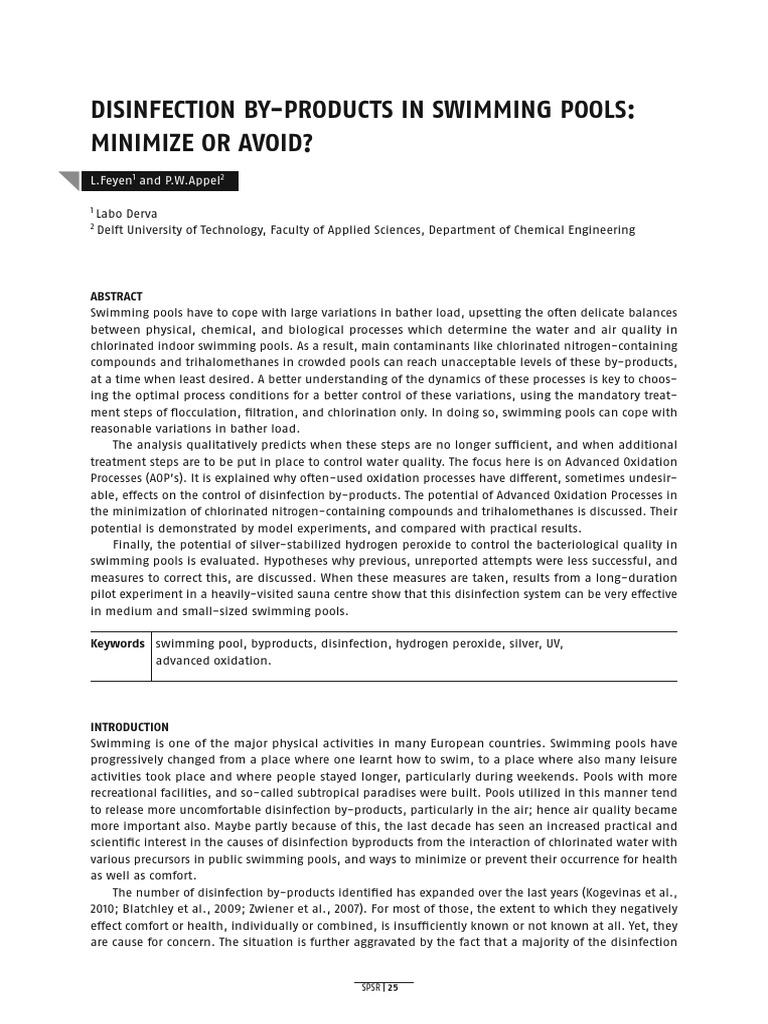 Disinfection ByProducts in Swimming Pools Minimize or Avoid PDF Hydrogen Peroxide Chlorine