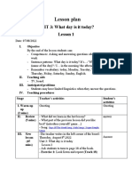 Lesson Plan: UNIT 3: What Day Is It Today? Lesson 1