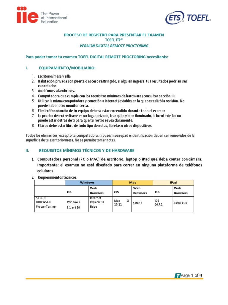 Ita 2022 Toefl Test Taker Remote Proctoring | PDF | Safari (navegador ...