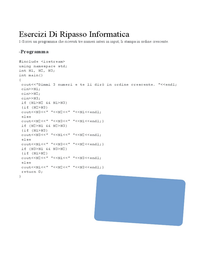 Esercizi Di Ripasso Informatica | PDF