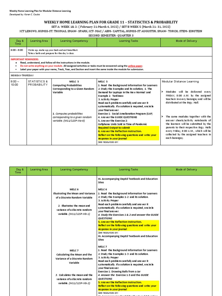Whlp stat probaility wk 3 4 q3 2022 1 pdf variance probability