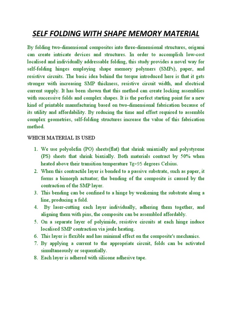Self Folding With Shape Memory Material | PDF | Shape Memory Alloy ...