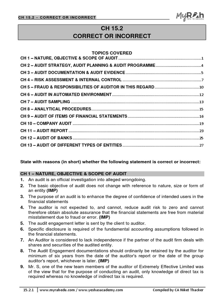 CA Inter Audit Summary Notes | PDF | Financial Audit | Internal Control