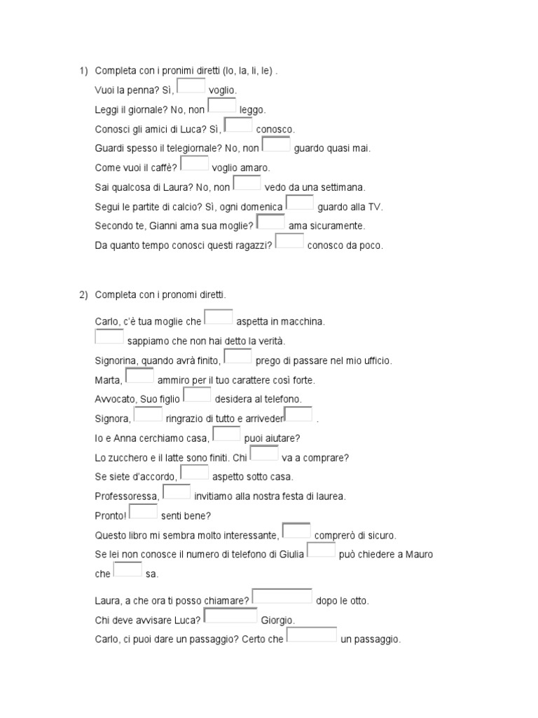 Pronomi Diretti, Ci e Ne | PDF