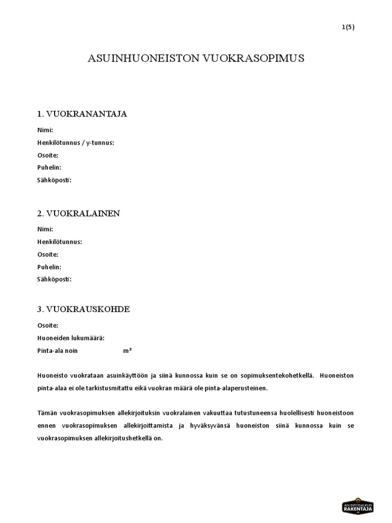 Vuokrasopimuspohja 2 | PDF