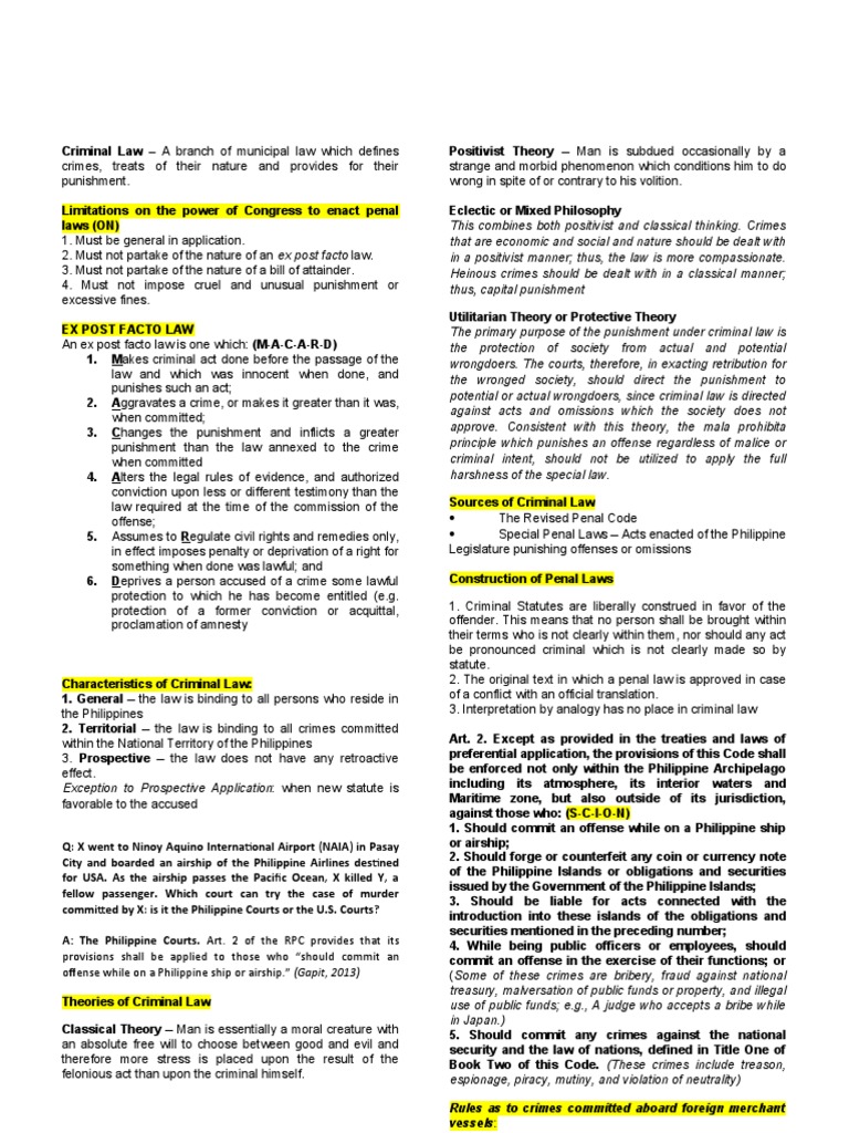 Criminal Law Review Notes | PDF