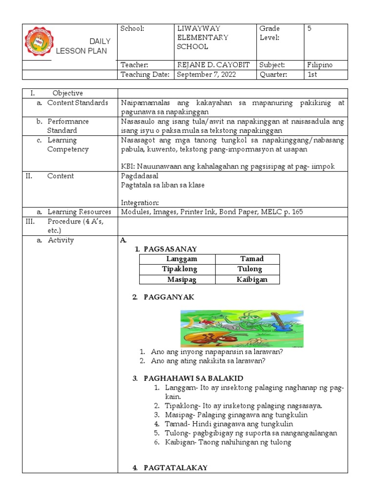 Lp Filipino Grade 6 Week 1 Module 1 Pdf