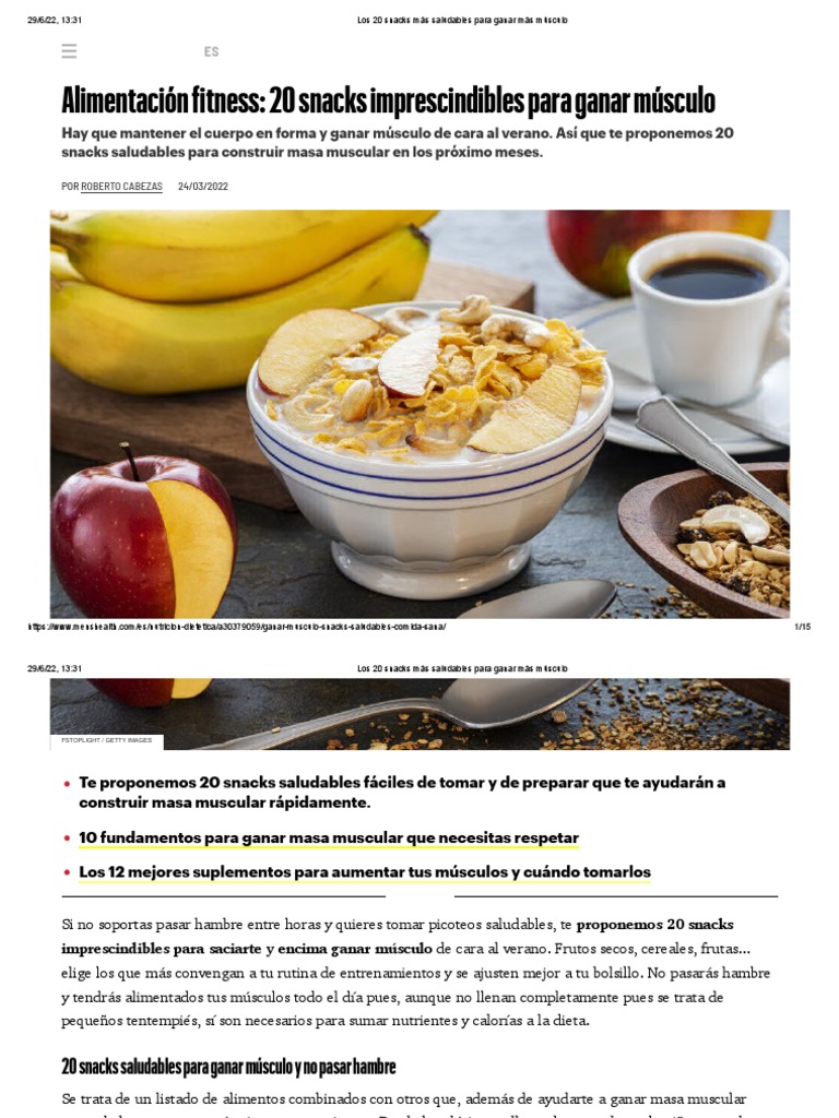 Los 20 Snacks Más Saludables para Ganar Más Músculo | PDF | Leche | Queso