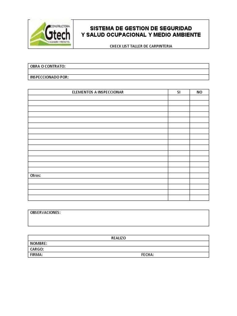 Check List de Taller de Carpinteria | PDF