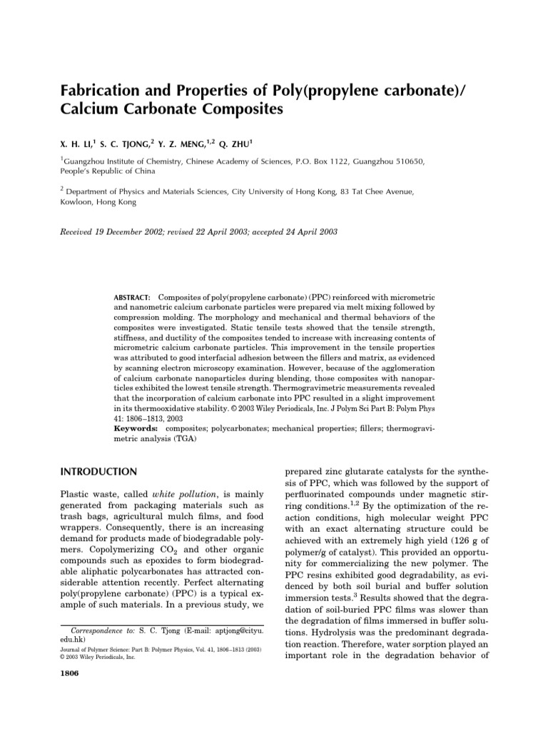 Fabrication and Properties of Poly (Propylene Carbonate) - Calcium ...