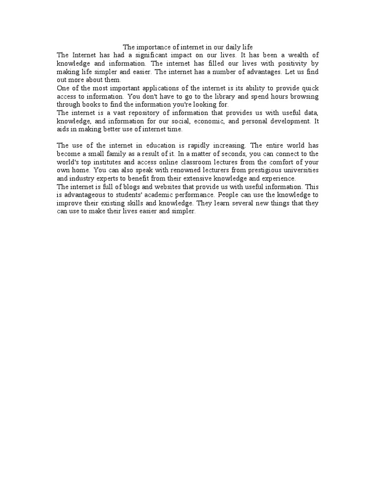 Importance of Internet in Daily Life | PDF