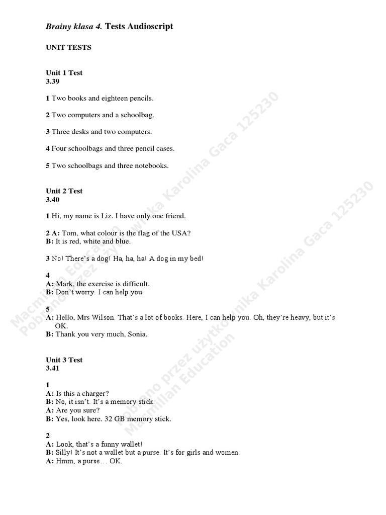 Brainy Klasa 4 Test Audioscripts | PDF