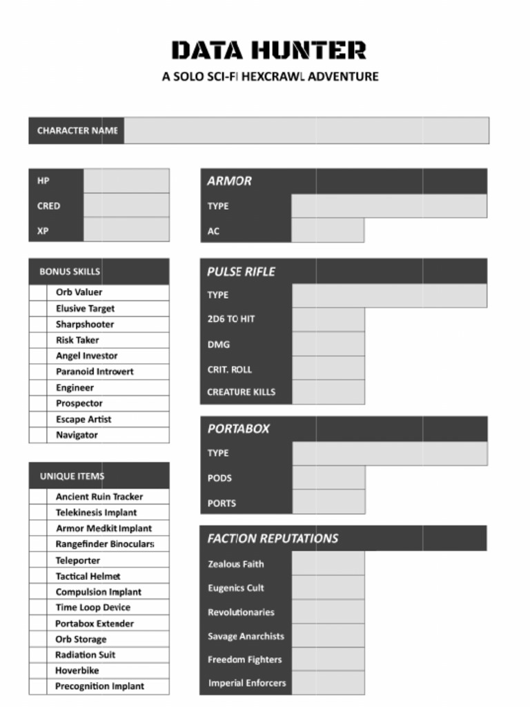 Datahunter Character Sheet | PDF