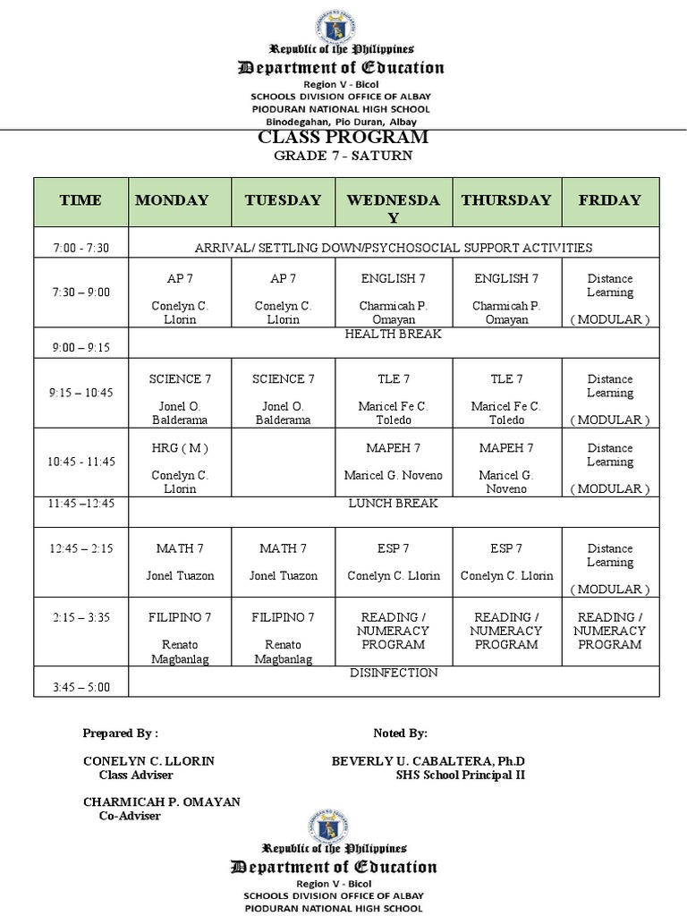 Class and teachers program pdf