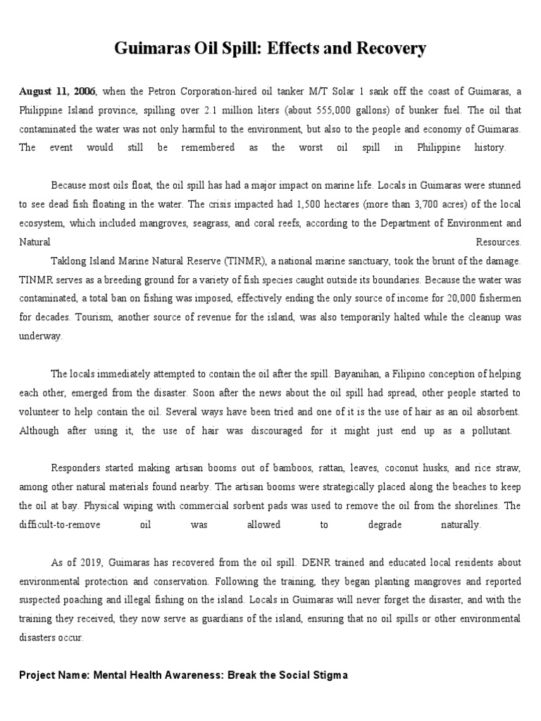 Guimaras Oil Spill PDF Mental Health Oil Spill